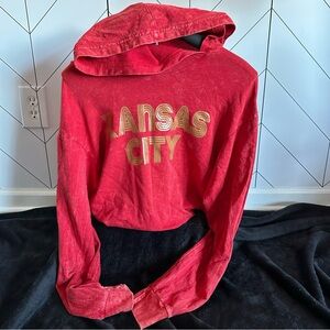 Red Kansas City Hoodie with unique cowl neck hood-size small but can pass for M